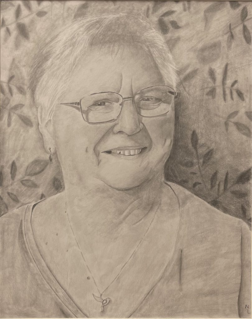 Image of a drawing of an older woman smiling